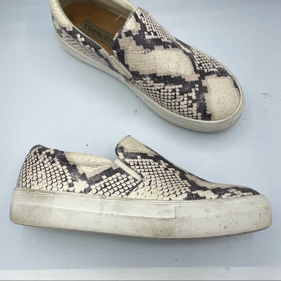 Steve Madden Cream & Grey Snake Print Faux Leather Platform Sneakers 8.5 - Picture 1 of 10
